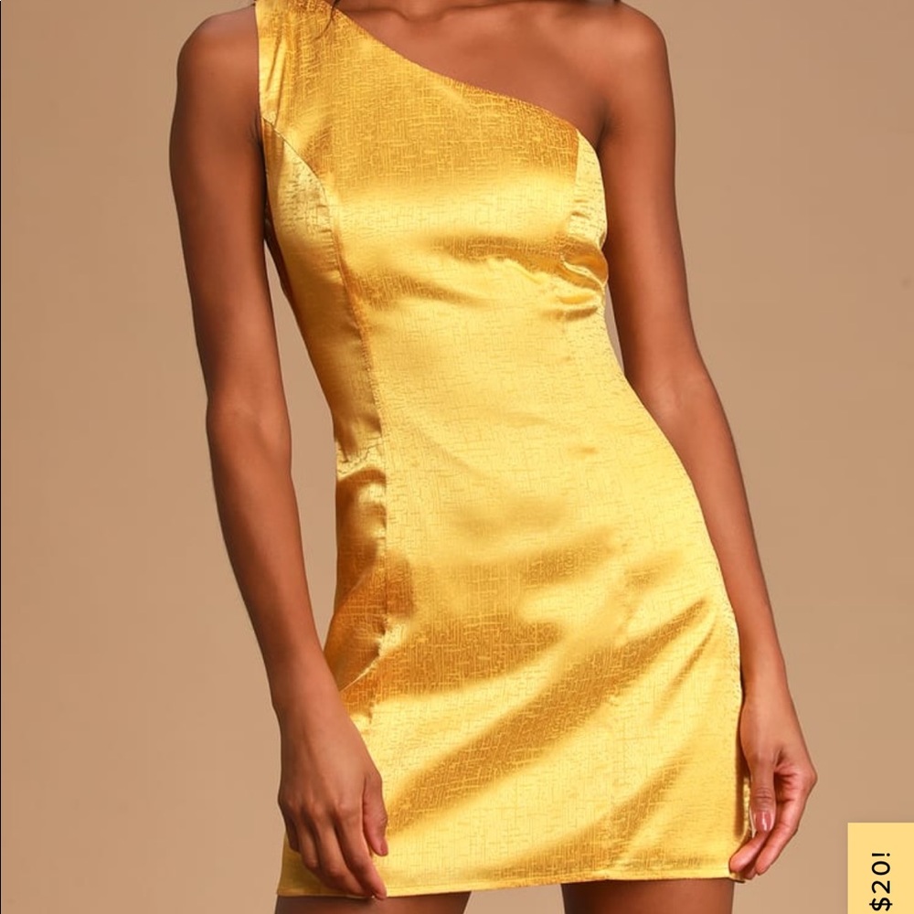Yellow Satin One-Shoulder Mini Dress